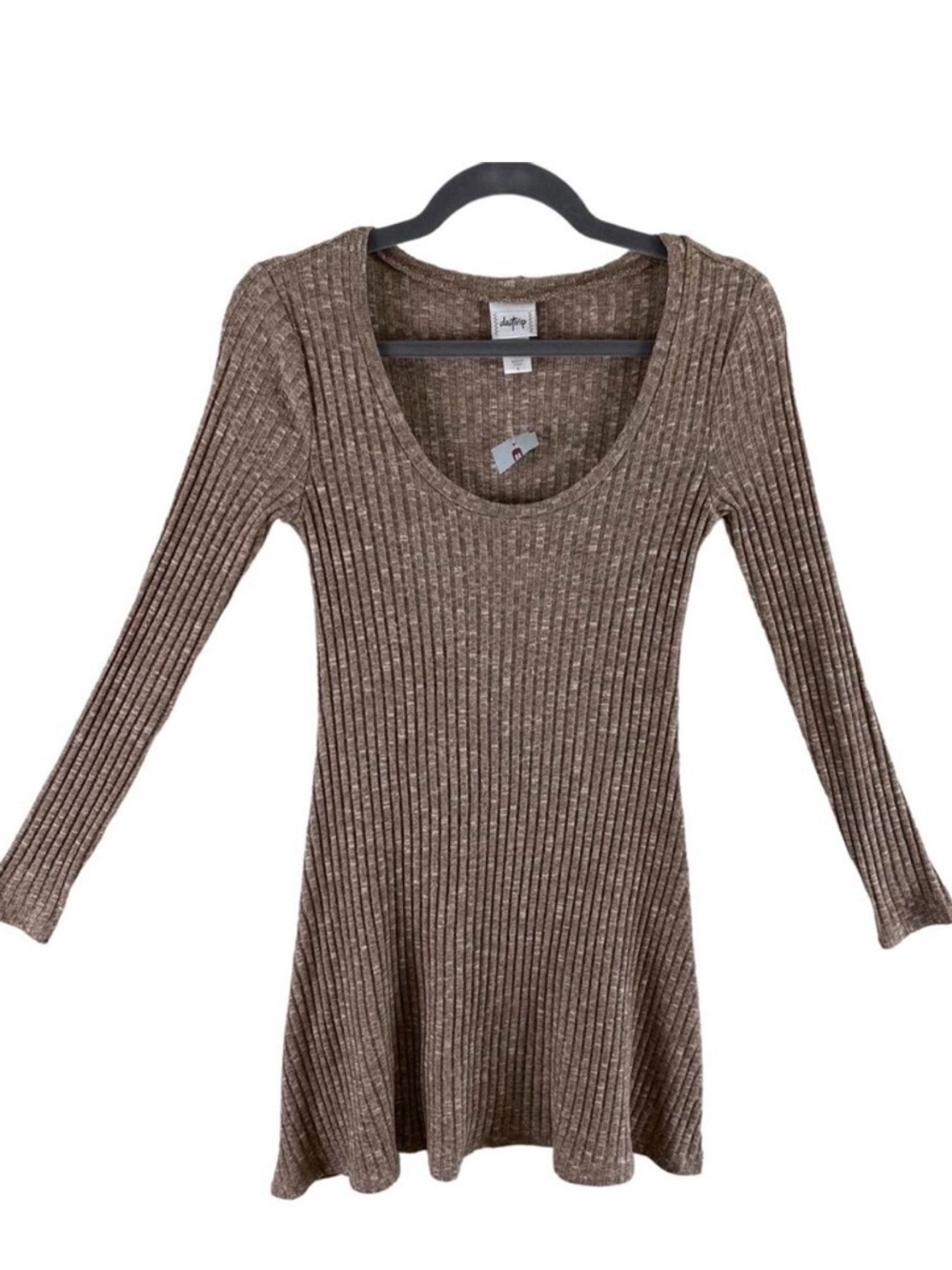 Daytrip NWT Tan Scoop Neck Long Sleeve Ribbed Knit Lightweight Dress Size S